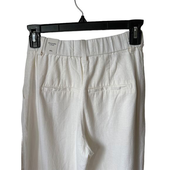 NWT Abercrombie & Fitch Women's White Linen Blend Pleated Wide Leg Pant Size XXS - Picture 3 of 6
